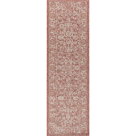JONATHAN Y Santa Monica Floral Runner Rug – 2x8 Ft Indoor/Outdoor Coastal Design (Red/Taupe)
