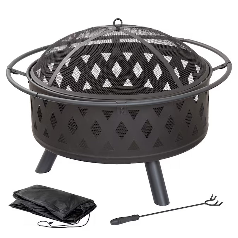 32-In W Black Steel Wood-Burning Fire Pit