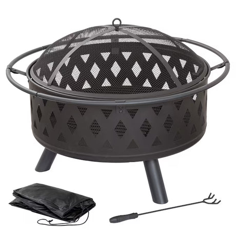 32-In W Black Steel Wood-Burning Fire Pit
