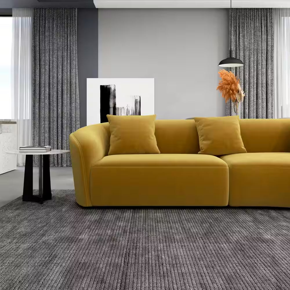 Dallas 126 In. round Arm 2-Piece Velvet Curved Sectional Sofa in Gold with Chaise
