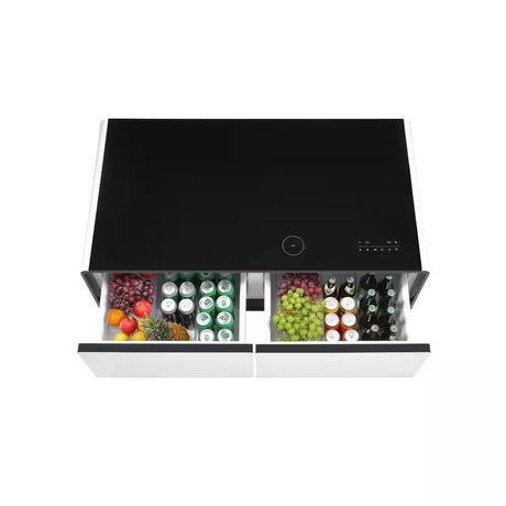 Coffee Table Fridge 27 In. 25 Cu. Ft. Retro Mini Refrigerator in White+Black, Bluetooth Speaker, Wireless Charging