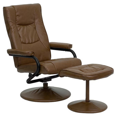 Black Faux Leather Upholstered Swivel Recliner with Ottoman Set