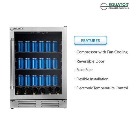 24-Inches W 108 -Can Capacity Stainless Steel Built-In/Freestanding Indoor Beverage Refrigerator with Glass Door