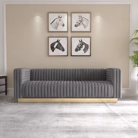 Vintage Flannel Futon Sofa – Convertible Sleeper with Golden Steel Frame