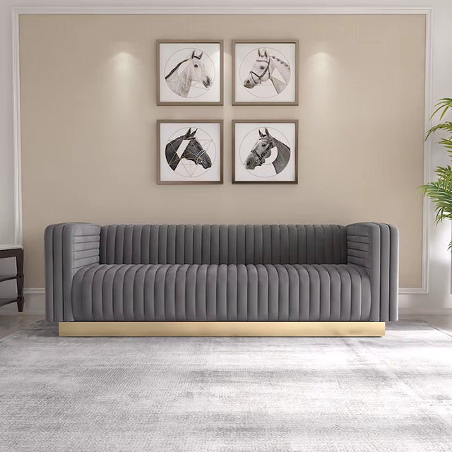 Vintage Flannel Futon Sofa – Convertible Sleeper with Golden Steel Frame
