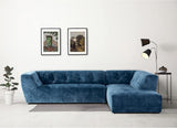 Mid-Century Velvet Sectional Sofa Couch for Living Room, L-Shape 2-Piece 113”W Right Hand Facing Chaise, Blue
