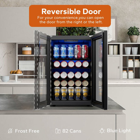 16.9-Inches W 82 -Can Capacity Stainless Steel Freestanding Indoor Beverage Refrigerator with Glass Door