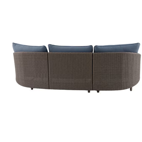 Dunes 3-Piece Wicker Patio Sofa Conversation Set with Blue Cushions