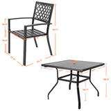 5 -Piece Black with Gold Speckles Patio Dining Set Iron Square Table with 4 Stackable Stationary Chairs