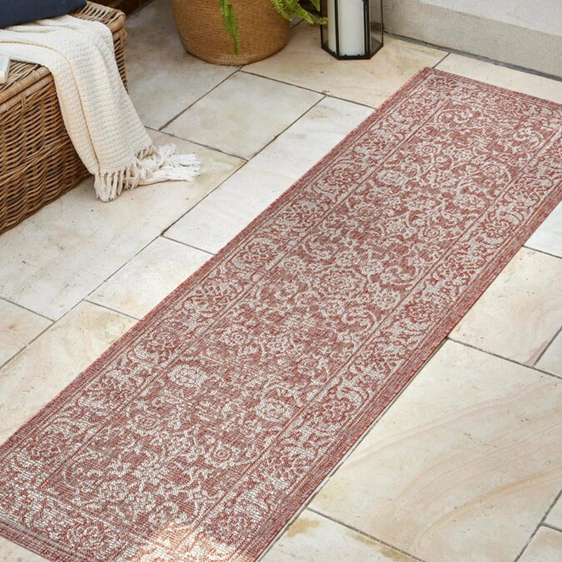 JONATHAN Y Santa Monica Floral Runner Rug – 2x8 Ft Indoor/Outdoor Coastal Design (Red/Taupe)