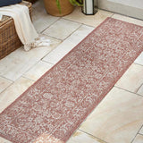 JONATHAN Y Santa Monica Floral Runner Rug – 2x8 Ft Indoor/Outdoor Coastal Design (Red/Taupe)
