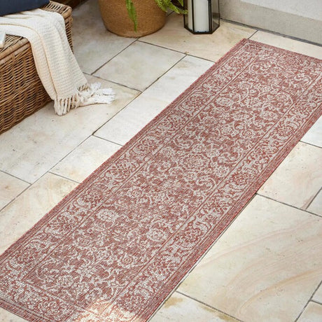 JONATHAN Y Santa Monica Floral Runner Rug – 2x8 Ft Indoor/Outdoor Coastal Design (Red/Taupe)