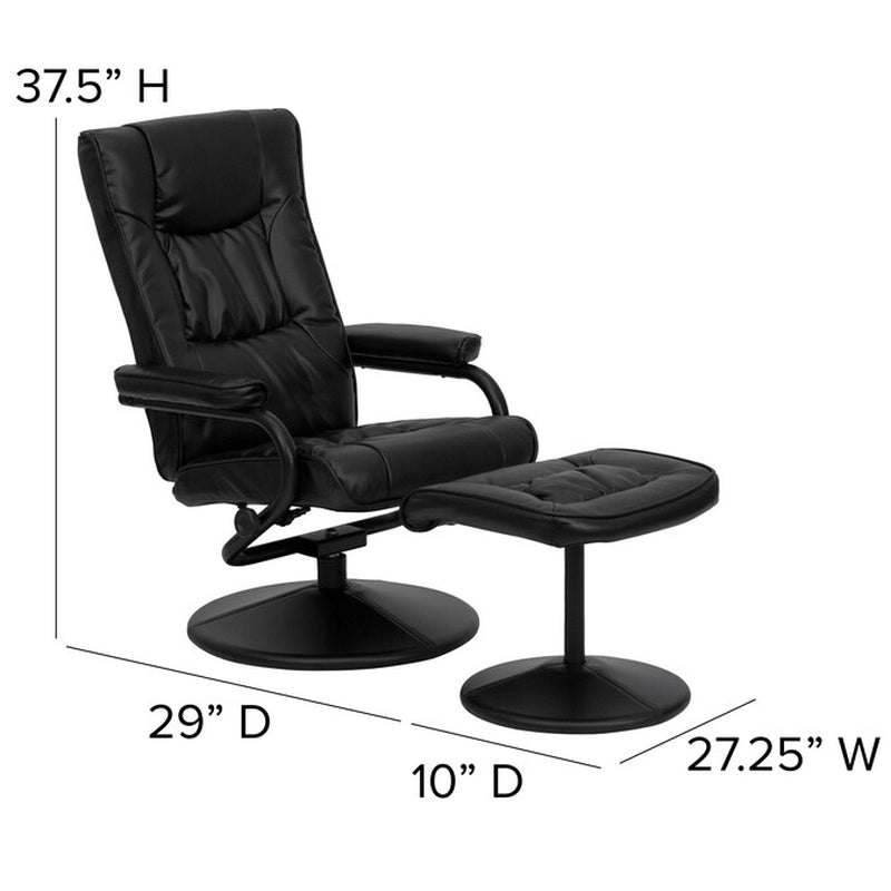 Black Faux Leather Upholstered Swivel Recliner with Ottoman Set