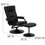 Black Faux Leather Upholstered Swivel Recliner with Ottoman Set