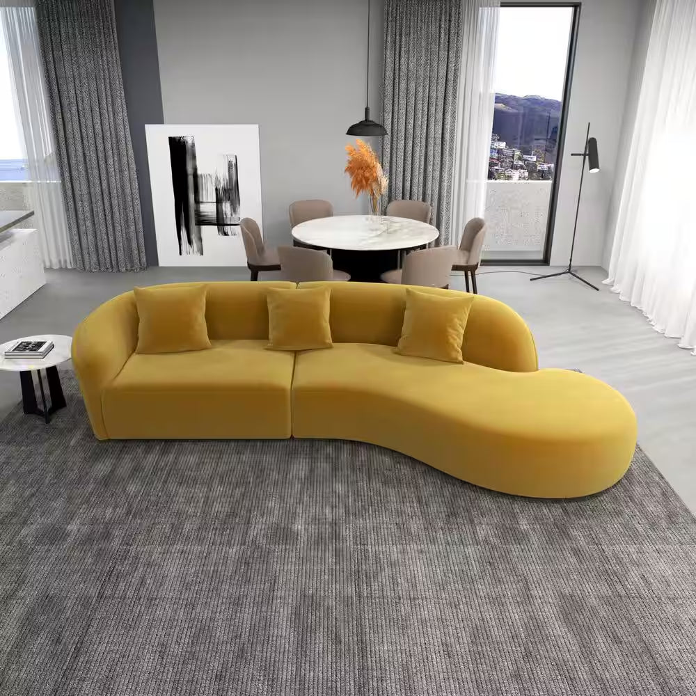Dallas 126 In. round Arm 2-Piece Velvet Curved Sectional Sofa in Gold with Chaise