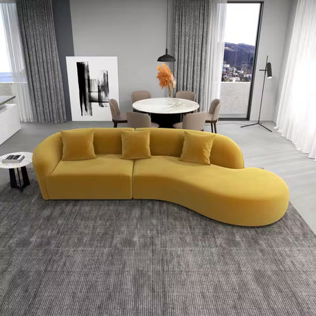 Dallas 126 In. round Arm 2-Piece Velvet Curved Sectional Sofa in Gold with Chaise