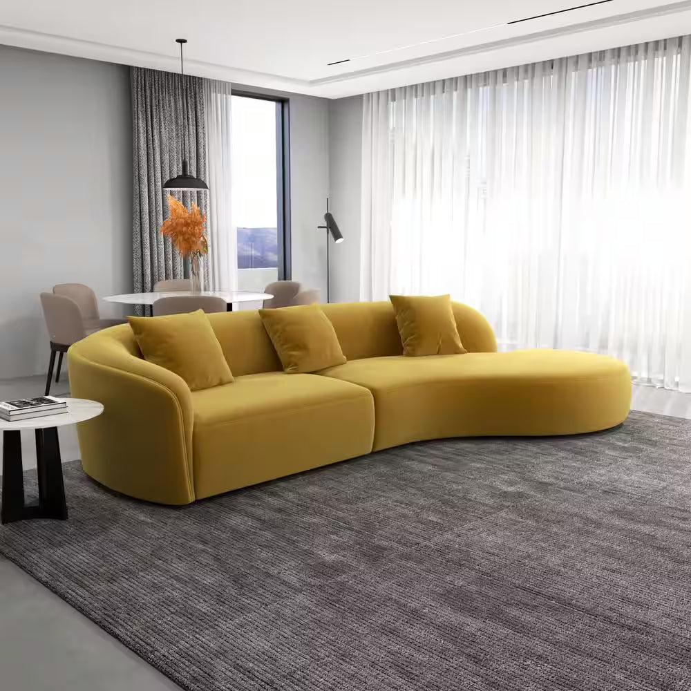 Dallas 126 In. round Arm 2-Piece Velvet Curved Sectional Sofa in Gold with Chaise