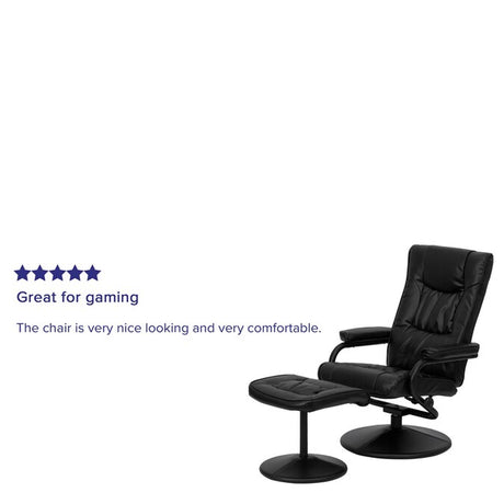 Black Faux Leather Upholstered Swivel Recliner with Ottoman Set