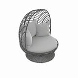 Venza Swivel Egg Chair – Wicker & Steel Frame with Light Gray Cushioned Seat
