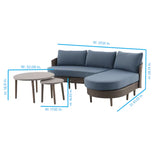 Dunes 3-Piece Wicker Patio Sofa Conversation Set with Blue Cushions