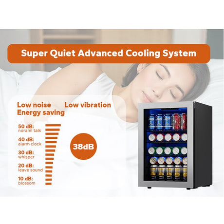 16.9-Inches W 82 -Can Capacity Stainless Steel Freestanding Indoor Beverage Refrigerator with Glass Door