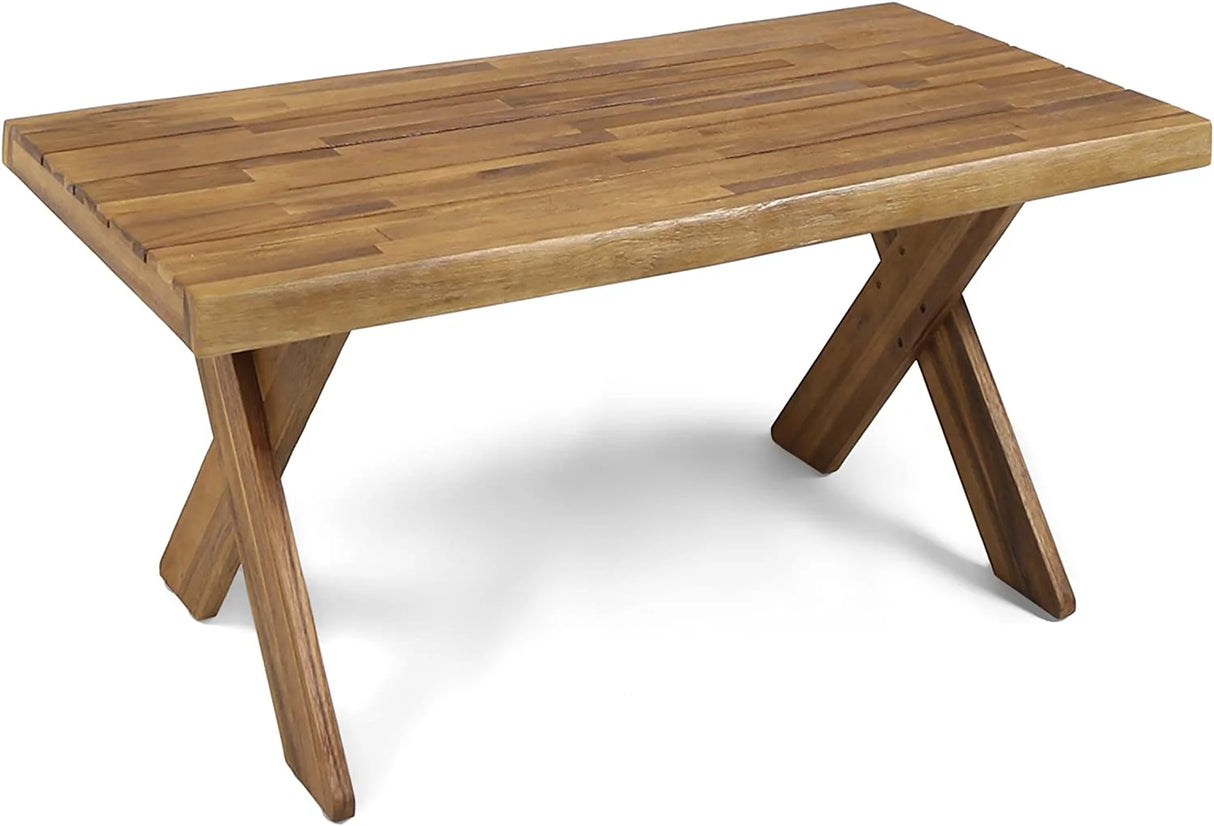 Farrells Acacia Wood Coffee Table for Indoor/Outdoor Use, Sandblasted Teak Finish