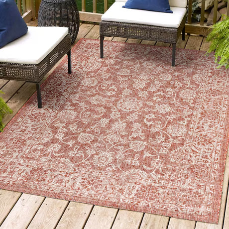 JONATHAN Y Santa Monica Floral Runner Rug – 2x8 Ft Indoor/Outdoor Coastal Design (Red/Taupe)
