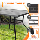5 -Piece Black with Gold Speckles Patio Dining Set Iron Square Table with 4 Stackable Stationary Chairs