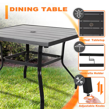 5 -Piece Black with Gold Speckles Patio Dining Set Iron Square Table with 4 Stackable Stationary Chairs