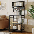 60-Inch 5-Tier Kitchen Bakers Rack with 3 Power Outlets and 8 S-Hooks, Black Microwave Cart