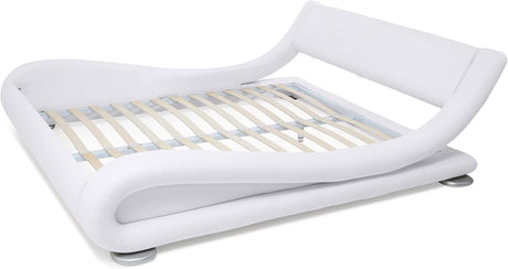 Furniture Modern Marlo White Genuine Leather King Size Platform Bed