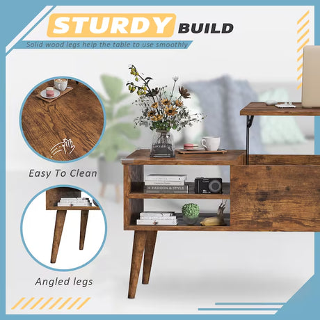 Burnt Wood Wood Modern Coffee Table with Storage