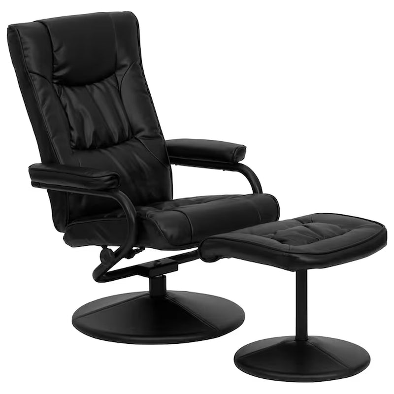 Black Faux Leather Upholstered Swivel Recliner with Ottoman Set