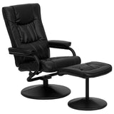 Black Faux Leather Upholstered Swivel Recliner with Ottoman Set