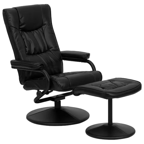 Black Faux Leather Upholstered Swivel Recliner with Ottoman Set