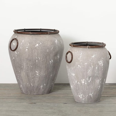 2-Pack 19.75" Extra Large Gray Metal Planters – Indoor/Outdoor with Drainage Holes
