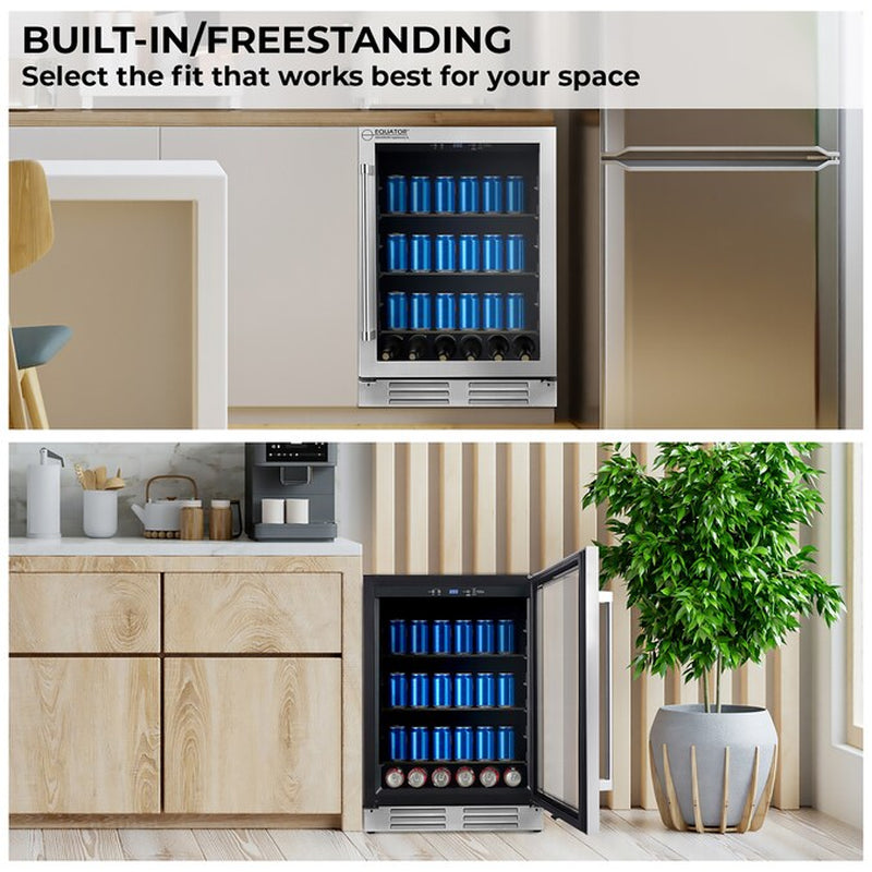 24-Inches W 108 -Can Capacity Stainless Steel Built-In/Freestanding Indoor Beverage Refrigerator with Glass Door