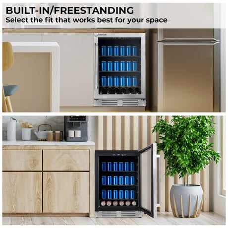 24-Inches W 108 -Can Capacity Stainless Steel Built-In/Freestanding Indoor Beverage Refrigerator with Glass Door