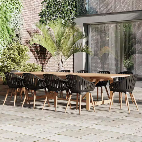 Lulu 11-Piece Teak Finish Patio Rectangular Dining Table Set Ideal for Outdoors and Indoors