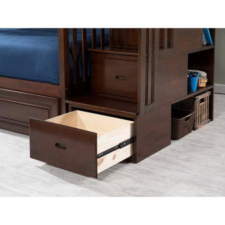 Columbia Staircase Walnut Full over Full Bunk Bed with Twin Urban Trundle Bed