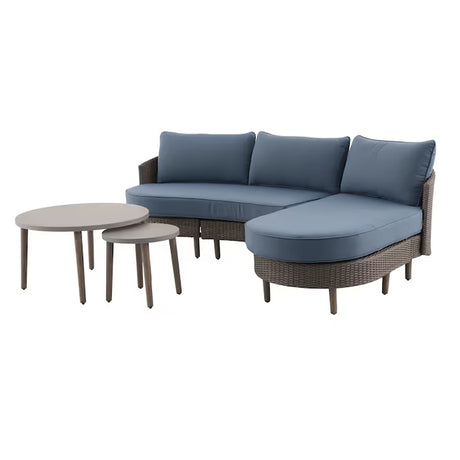 Dunes 3-Piece Wicker Patio Sofa Conversation Set with Blue Cushions