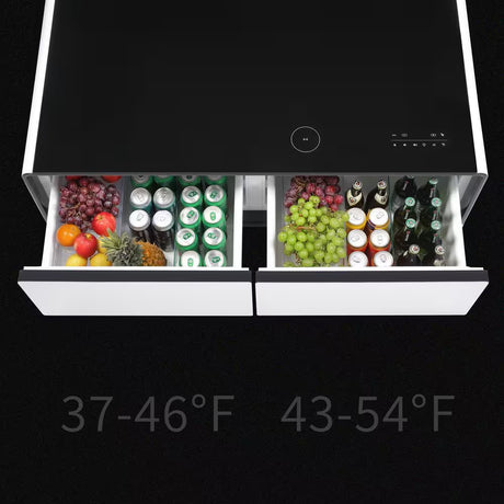 Coffee Table Fridge 27 In. 25 Cu. Ft. Retro Mini Refrigerator in White+Black, Bluetooth Speaker, Wireless Charging