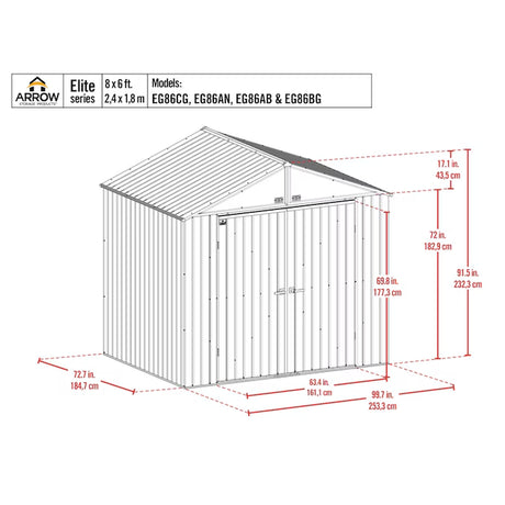 8-Feet X 6-Feet Elite Galvanized Steel Storage Shed