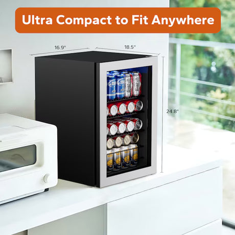 16.9-Inches W 82 -Can Capacity Stainless Steel Freestanding Indoor Beverage Refrigerator with Glass Door