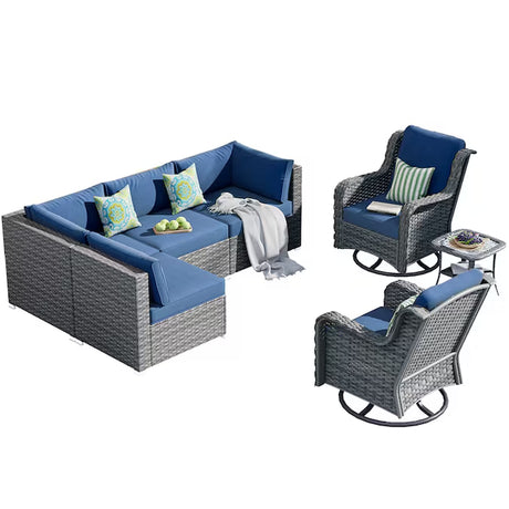 Kuuga Rattan Outdoor Sectional with Light Gray Cushions and Steel Frame