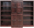 Traditional 72" 15-Shelf Wood Bookcase Wall with Doors in Cherry