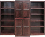 Traditional 72" 15-Shelf Wood Bookcase Wall with Doors in Cherry