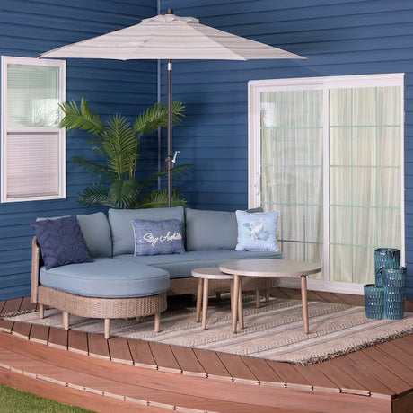 Dunes 3-Piece Wicker Patio Sofa Conversation Set with Blue Cushions