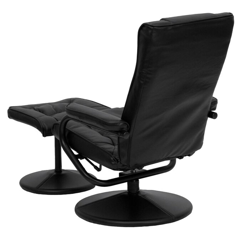 Black Faux Leather Upholstered Swivel Recliner with Ottoman Set