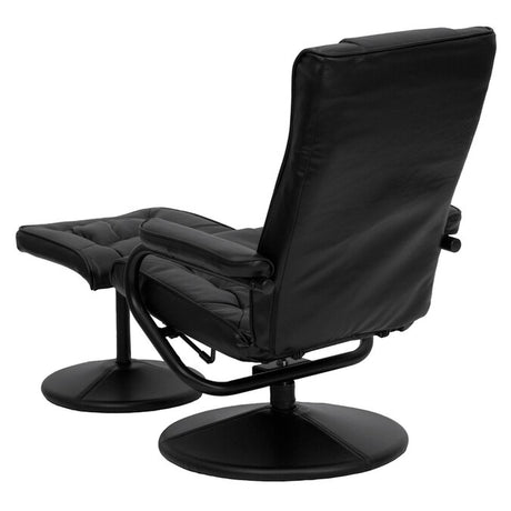 Black Faux Leather Upholstered Swivel Recliner with Ottoman Set
